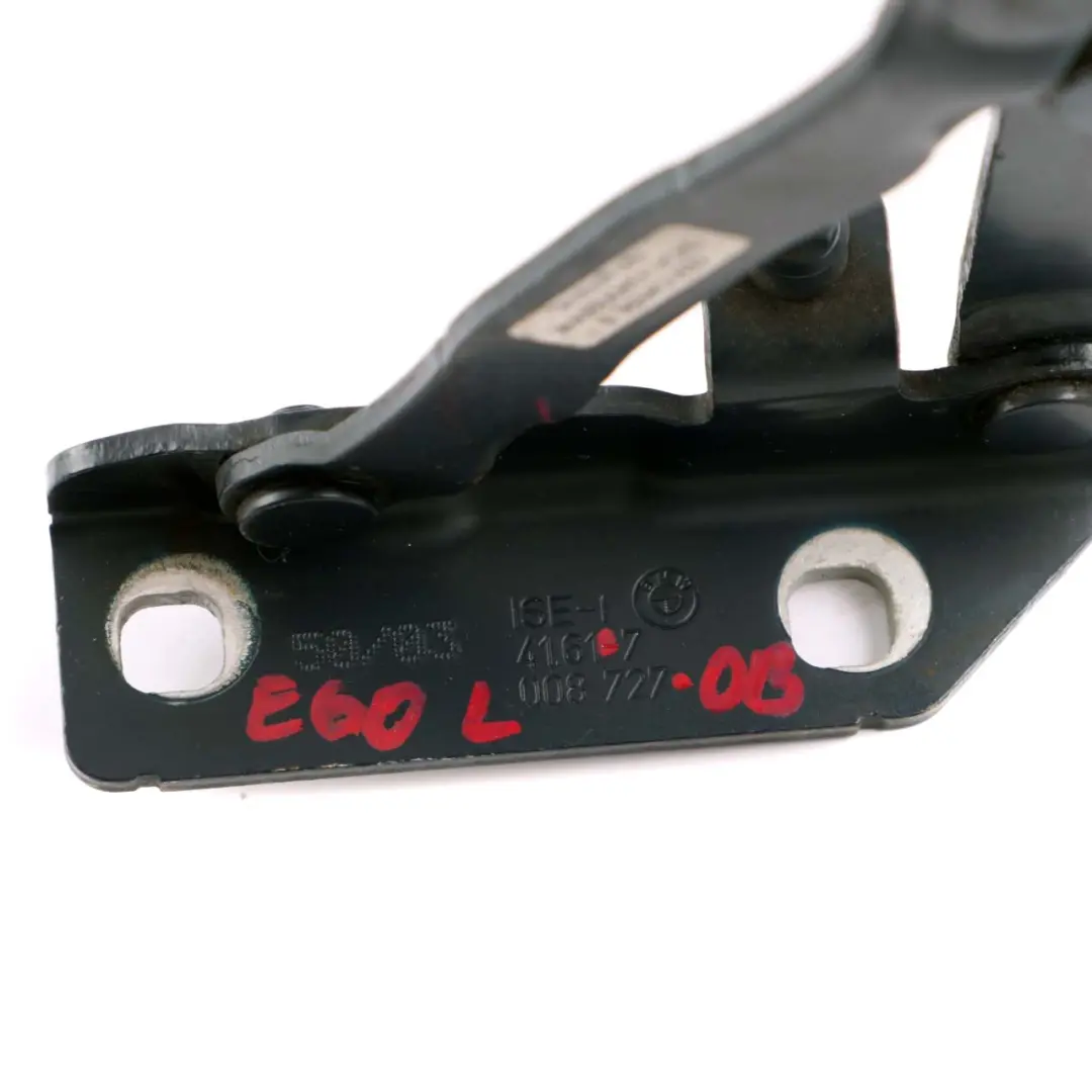 Left N/S Engine Hood Hinge Orientblau Orient Blue 317 to BMW 5 E60 E61 LCI with Part number 7008727 BMW 5 E60 E61 LCI Left N/S Engine Hood Hinge Orientblau Orient Blue 317 - SKU 7008727-OB - Part number 7008727