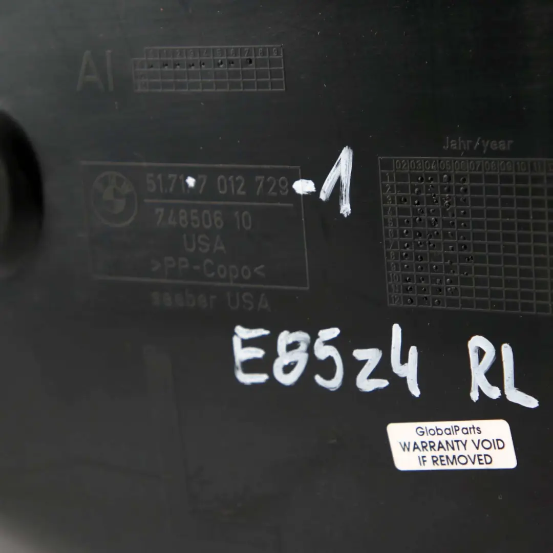 Left N/S Wheel Arch Housing Cover Trim to BMW Z4 E85 E86 Rear with Part number 7012729 BMW Z4 E85 E86 Rear Left N/S Wheel Arch Housing Cover Trim - SKU 7012729-1 - Part number 7012729