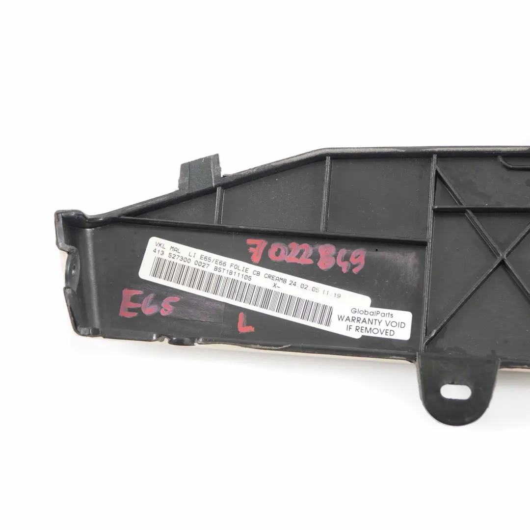 Panneau de garniture d'accoudoir gauche beige crème pour BMW E65 à propos du numéro de pièce 7022849 BMW E65 Panneau de garniture d'accoudoir gauche beige crème - SKU 7022849 - Numéro de pièce 7022849