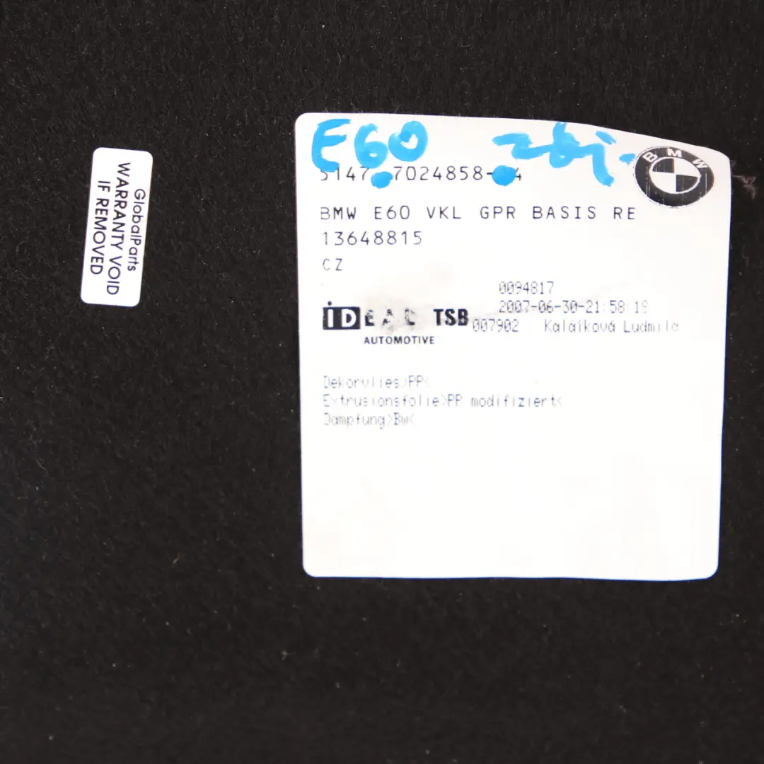 Panel Rueda Carcasa Parte Tronco Derecho para BMW E60 E60N M5 con número de pieza 7024858 BMW E60 E60N M5 Panel Rueda Carcasa Parte Tronco Derecho - SKU 7024858 - Número de pieza 7024858