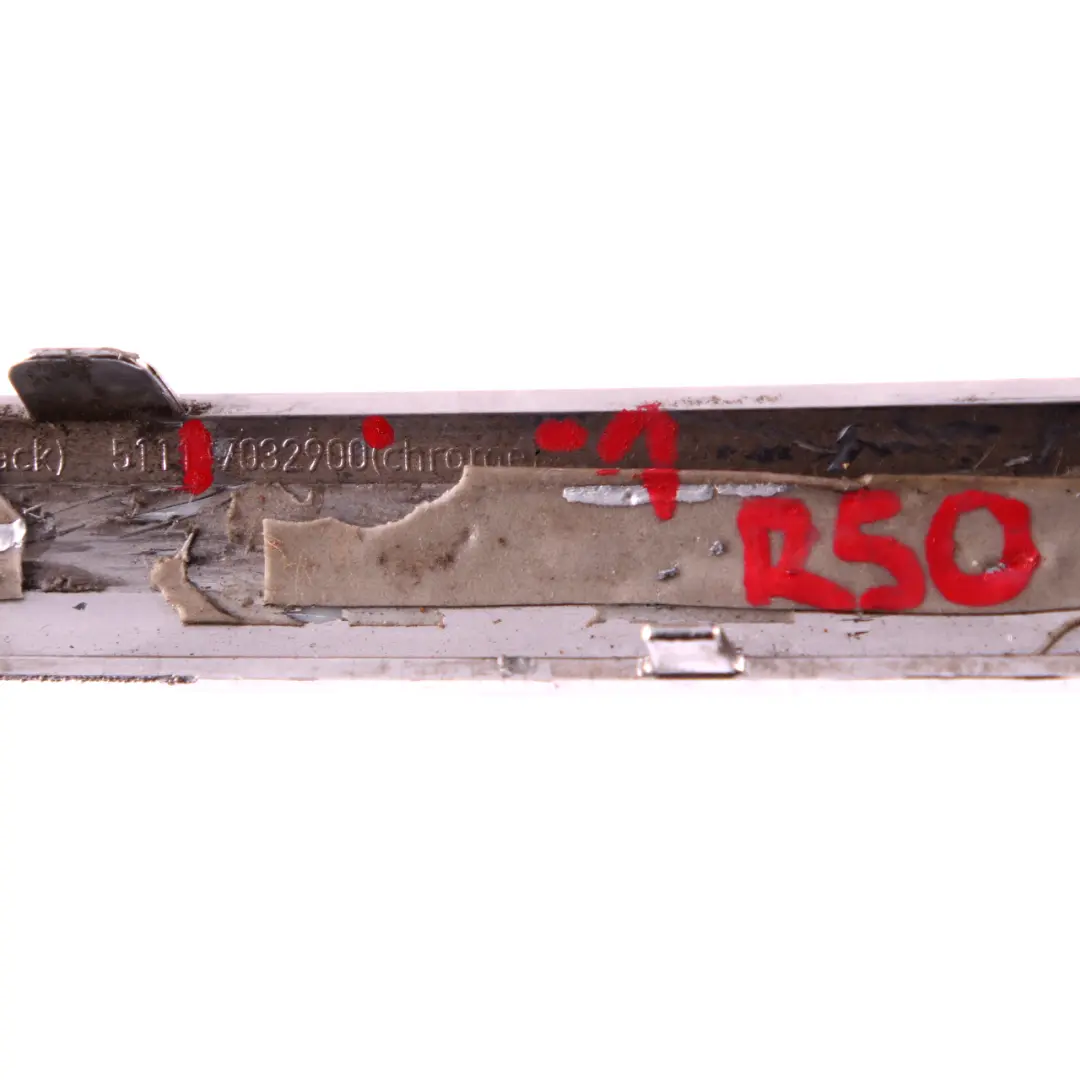 Front Bumper Rubber Strip Cover Trim Panel Chrome to Mini Cooper One 1 R50 R52 with Part number 7032900 Mini Cooper One 1 R50 R52 Front Bumper Rubber Strip Cover Trim Panel Chrome - SKU 7032900-1 - Part number 7032900