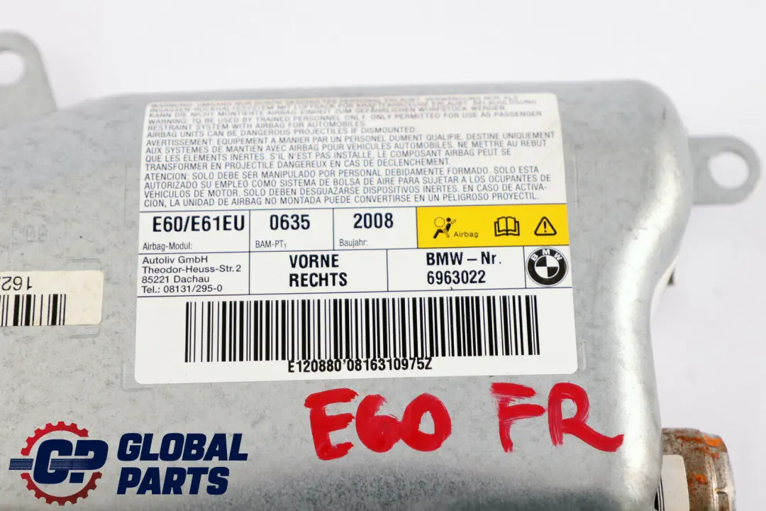 Driver Right Front Door Airbag Module O/S to BMW 5 Series E60 E61 LCI with Part number 7034058 BMW 5 Series E60 E61 LCI Driver Right Front Door Airbag Module O/S - SKU 7034058 - Part number 7034058
