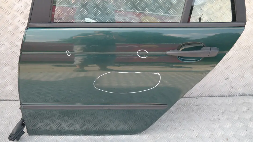 Door Rear Left N/S Farngruen Green Metallic - 386 to BMW 3 Series E46 Touring with Part number 41527034155 BMW 3 Series E46 Touring Door Rear Left N/S Farngruen Green Metallic - 386 - SKU 7034155 - Part number 41527034155