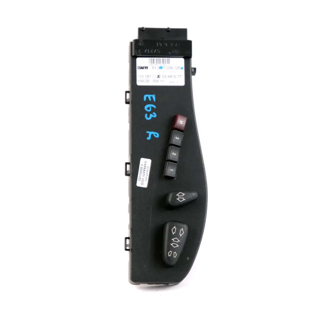 BMW E46 E63 E83 Panneau de commande siège avant droit interrupteur - SKU 7036126 - Numéro de pièce 7036126
