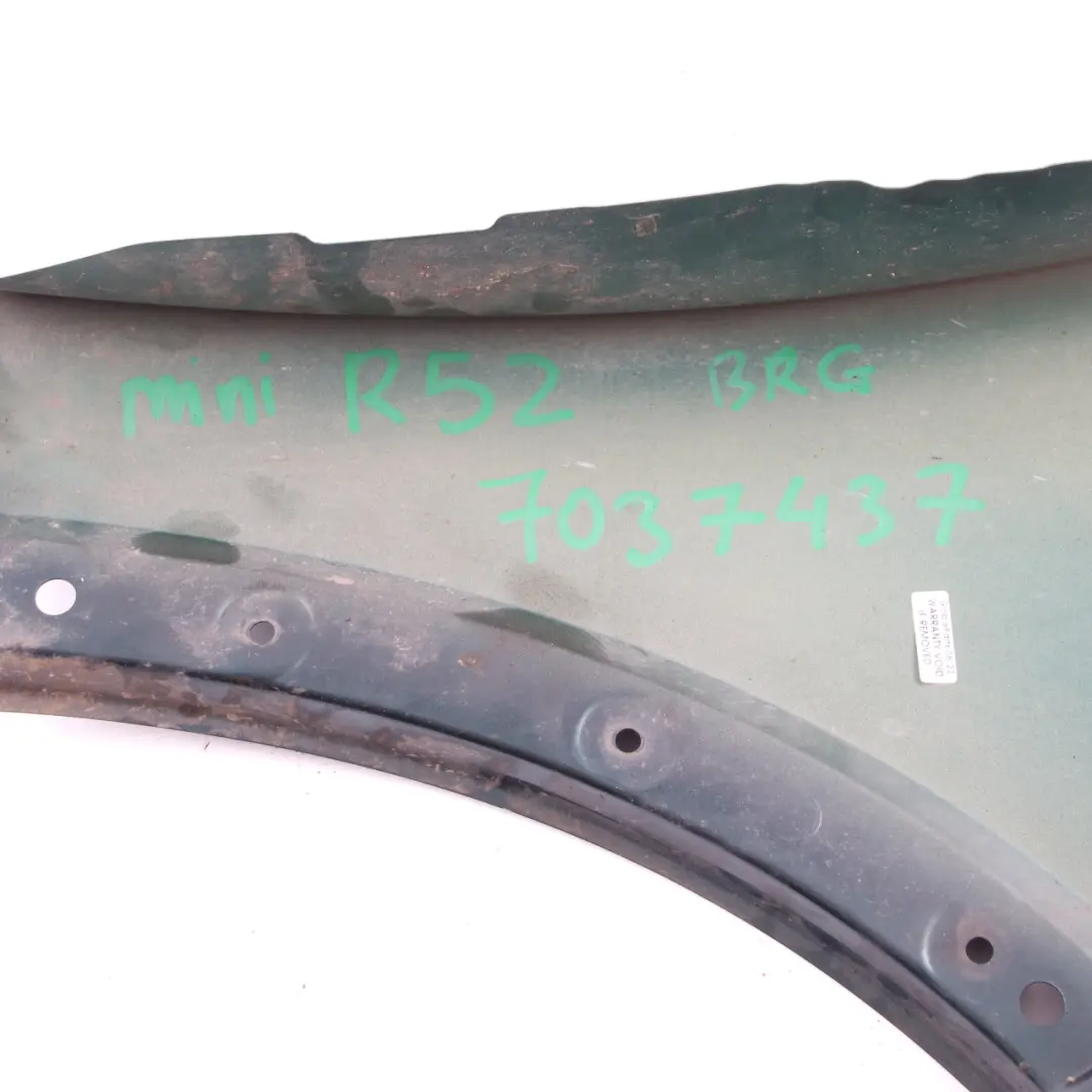 Front Left N/S Side Panel Fender Wing British Racing Green 895 to Mini R50 R52 R53 with Part number 7037437 Mini R50 R52 R53 Front Left N/S Side Panel Fender Wing British Racing Green 895 - SKU 7037437-BRG - Part number 7037437