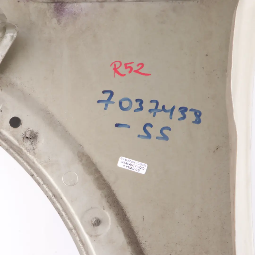 Side Panel Mini R50 R52 R53 Front Right O/S Fender Wing Sparkling Silver - A60 to with Part number 7037438 Side Panel Mini R50 R52 R53 Front Right O/S Fender Wing Sparkling Silver - A60 - SKU 7037438-SS - Part number 7037438