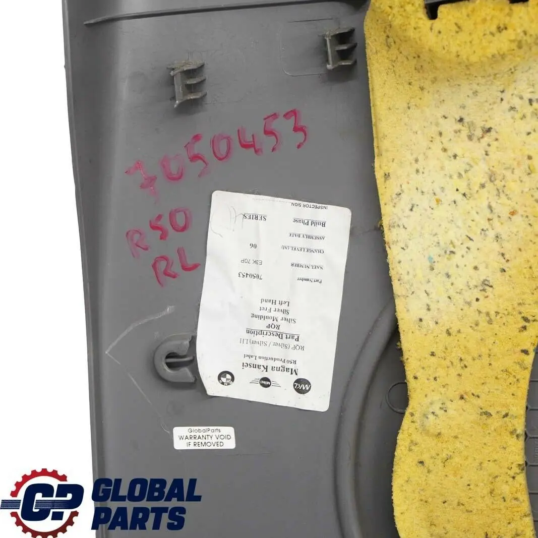 Carenage Lateral Arriere Gauche Argent Gris pour Mini Cooper R50 à propos du numéro de pièce 7050453 Mini Cooper R50 Carenage Lateral Arriere Gauche Argent Gris - SKU 7050453 - Numéro de pièce 7050453