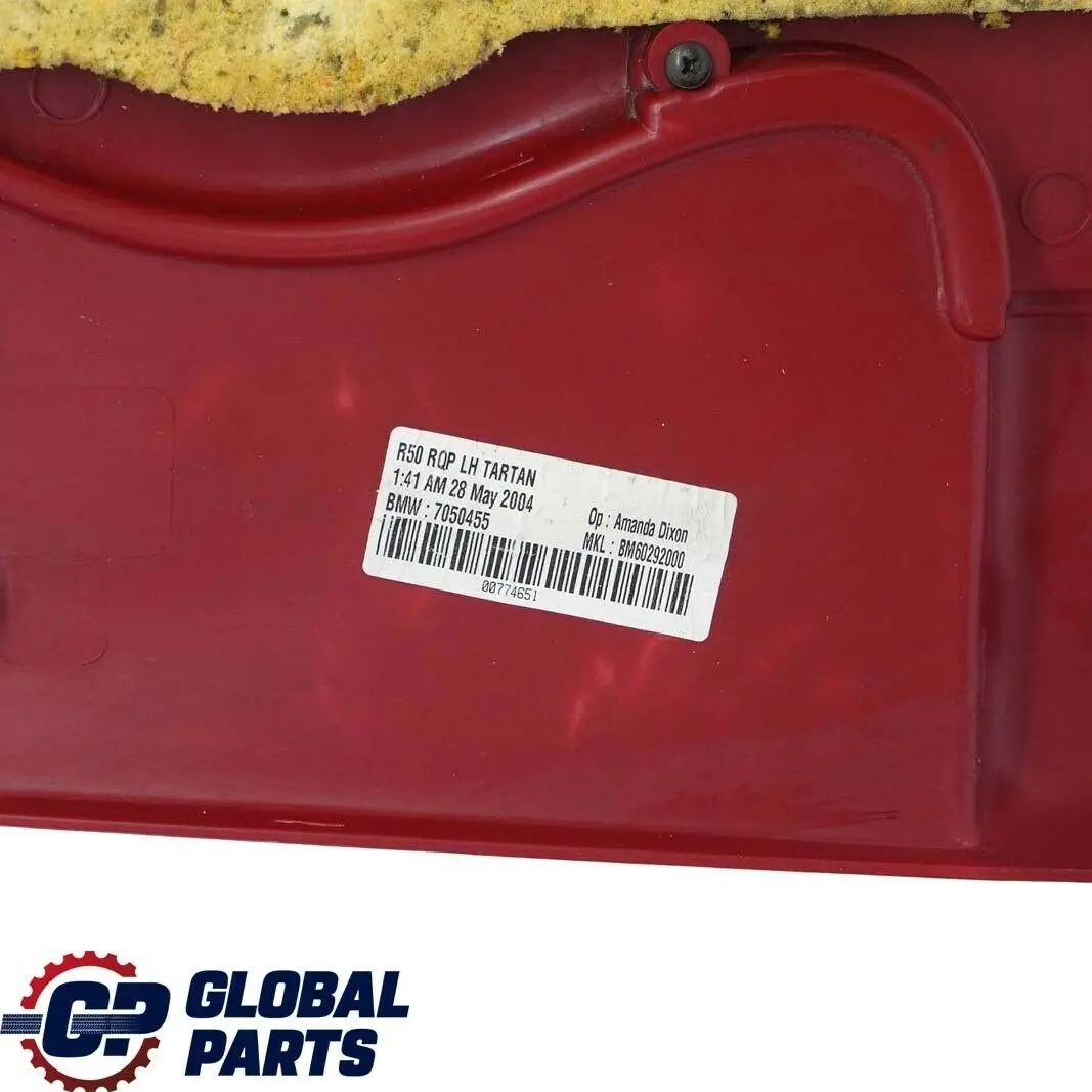 Carenage Lateral Arriere Gauche Tartan Red Rouge pour Mini Cooper R50 R53 à propos du numéro de pièce 7050455 Mini Cooper R50 R53 Carenage Lateral Arriere Gauche Tartan Red Rouge - SKU 7050455 - Numéro de pièce 7050455