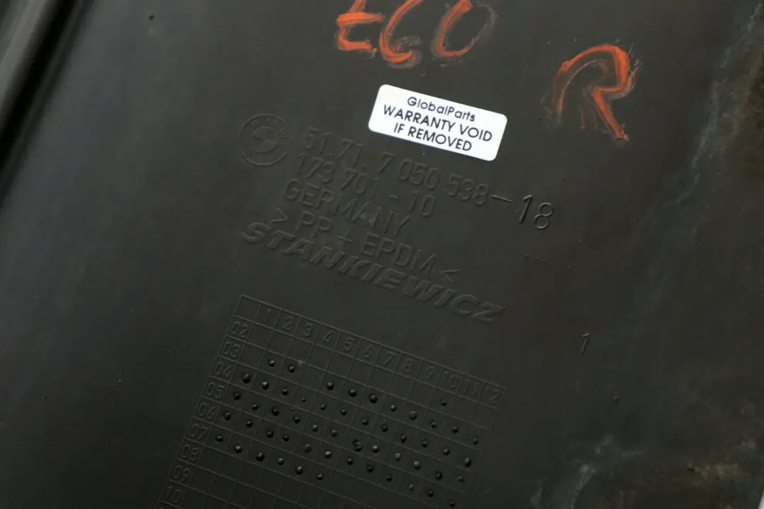 Radlauf Abdeckung BMW E60 E61 Liner Gehäuse Unten Vorne Rechts für mit Teilenummer 7050538 Radlauf Abdeckung BMW E60 E61 Liner Gehäuse Unten Vorne Rechts - SKU 7050538 - Teilenummer 7050538