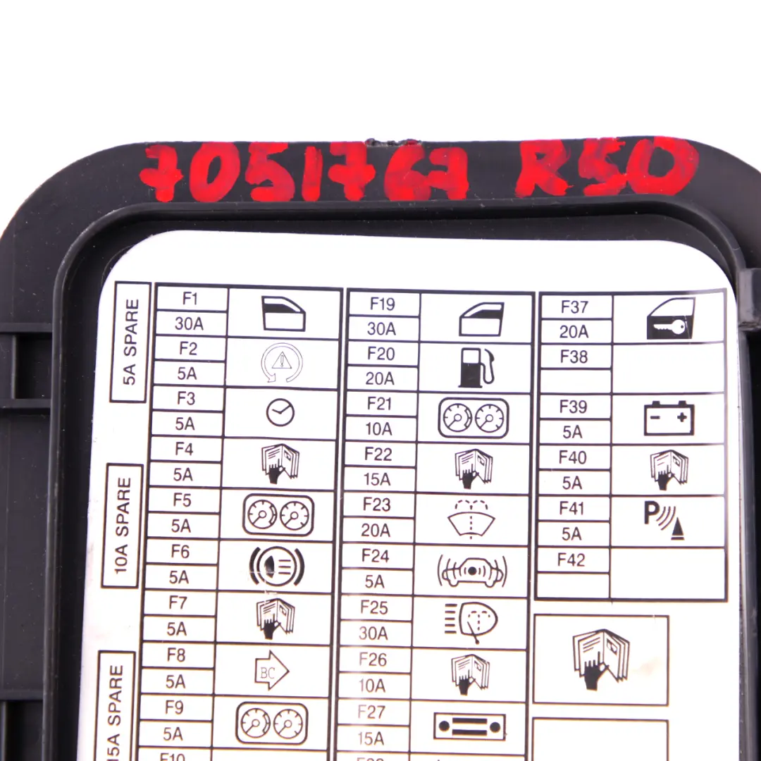 Lateral Trim Panel Panther Black Label Fuse Box to Mini R50 Cover with Part number 7051767 Mini R50 Cover Lateral Trim Panel Panther Black Label Fuse Box - SKU 7051767 - Part number 7051767