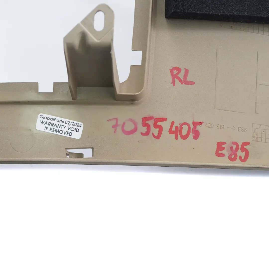 Recouvrement Panneau Garniture Arrière Gauche Beige pour BMW Z4 E85 Roadster à propos du numéro de pièce 7055405 BMW Z4 E85 Roadster Recouvrement Panneau Garniture Arrière Gauche Beige - SKU 7055405 - Numéro de pièce 7055405