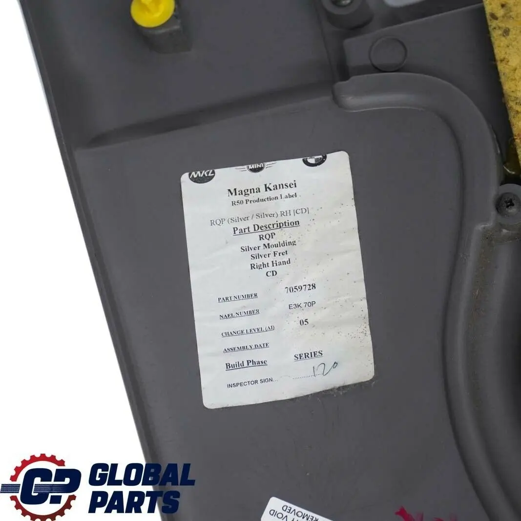 Seitenverkleidung hinten rechts Silbergrau Silber Grau für BMW Mini R50 mit Teilenummer 7059728 BMW Mini R50 Seitenverkleidung hinten rechts Silbergrau Silber Grau - SKU 7059728 - Teilenummer 7059728