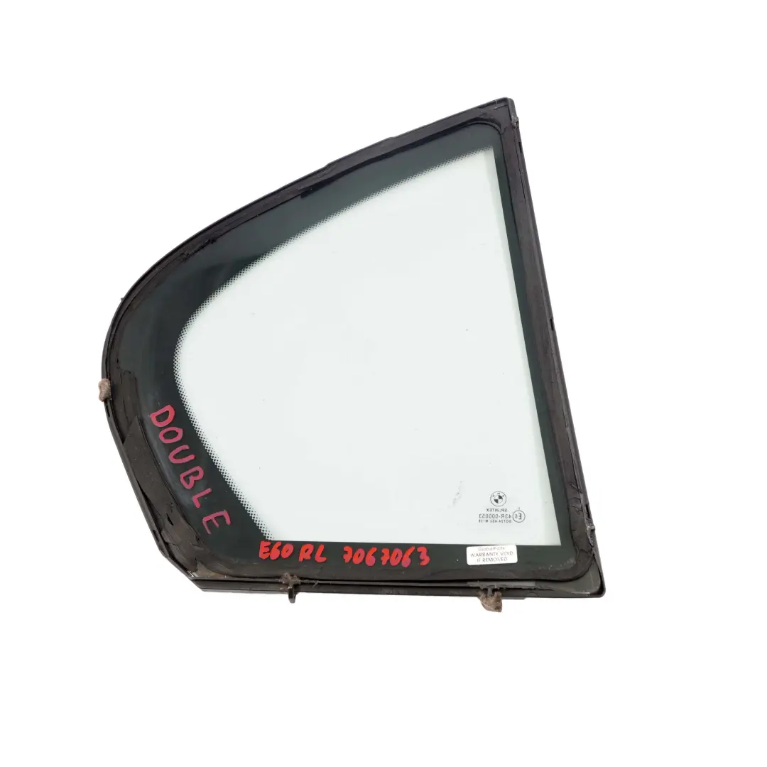Window BMW E60 Door Fixed Double Glass Green Side Left N/S AS2 to Rear with Part number 7067063 Rear Window BMW E60 Door Fixed Double Glass Green Side Left N/S AS2 - SKU 7067063 - Part number 7067063