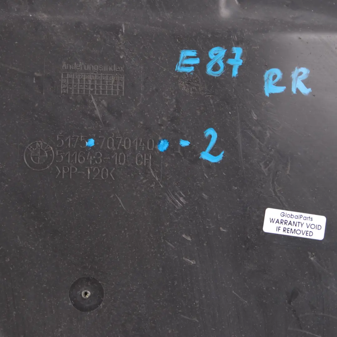Under Body Panelling Cover Rear Right O/S to BMW E81 E87 2 with Part number 7070140 BMW E81 E87 2 Under Body Panelling Cover Rear Right O/S - SKU 7070140-2 - Part number 7070140