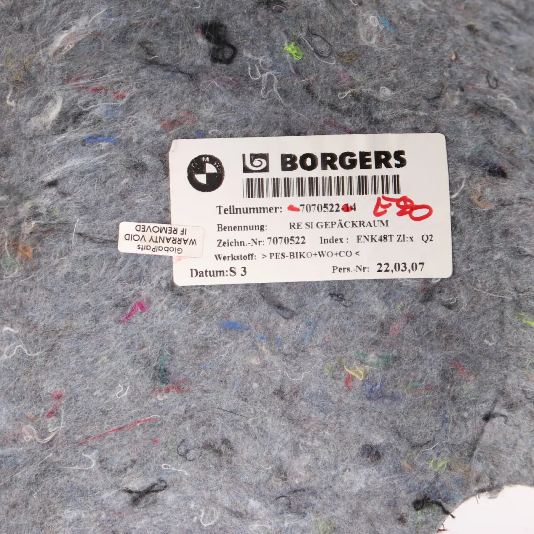 Sound Insulation Boot Trunk Room Right O/S Insulation Cover to BMW E90 with Part number 7070522 BMW E90 Sound Insulation Boot Trunk Room Right O/S Insulation Cover - SKU 7070522 - Part number 7070522