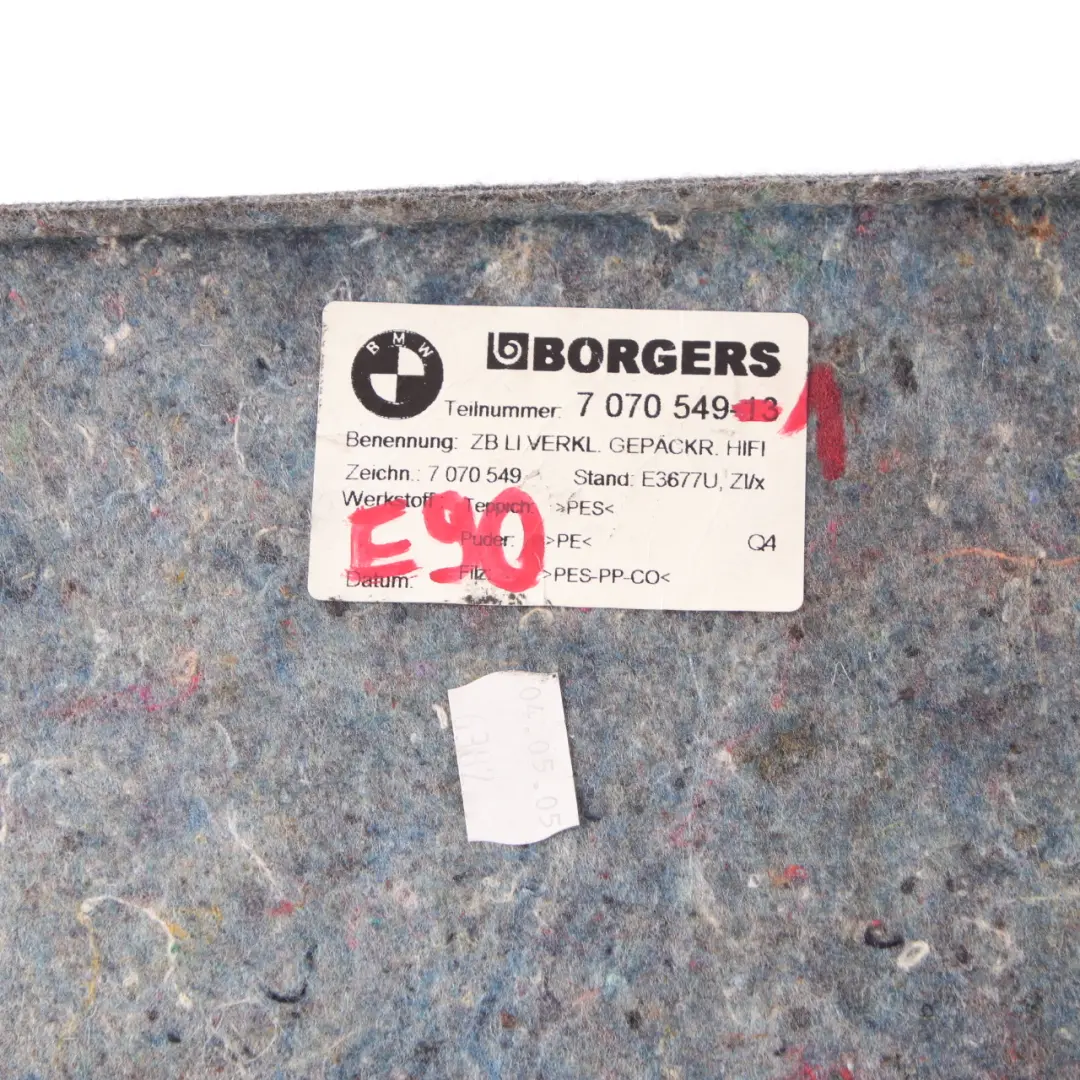 Trunk Luggage Compartment Left N/S Cover Trim to BMW E90 with Part number 7070549 BMW E90 Trunk Luggage Compartment Left N/S Cover Trim - SKU 7070549-1 - Part number 7070549