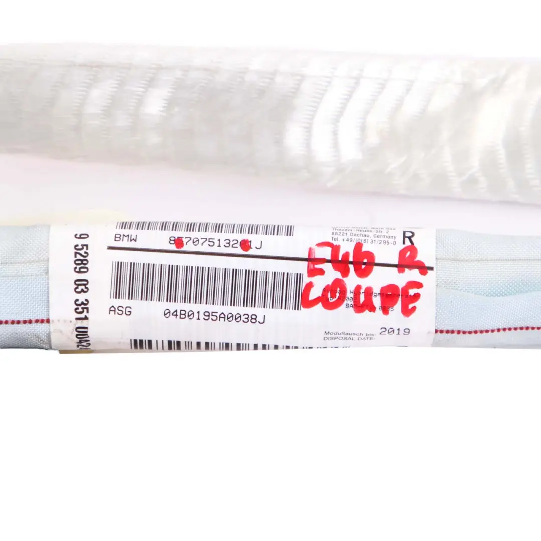 BMW E46 Coupé Airbag ITS Right O/S Head Roof Curtain - SKU 7075132 - Part number 7075132