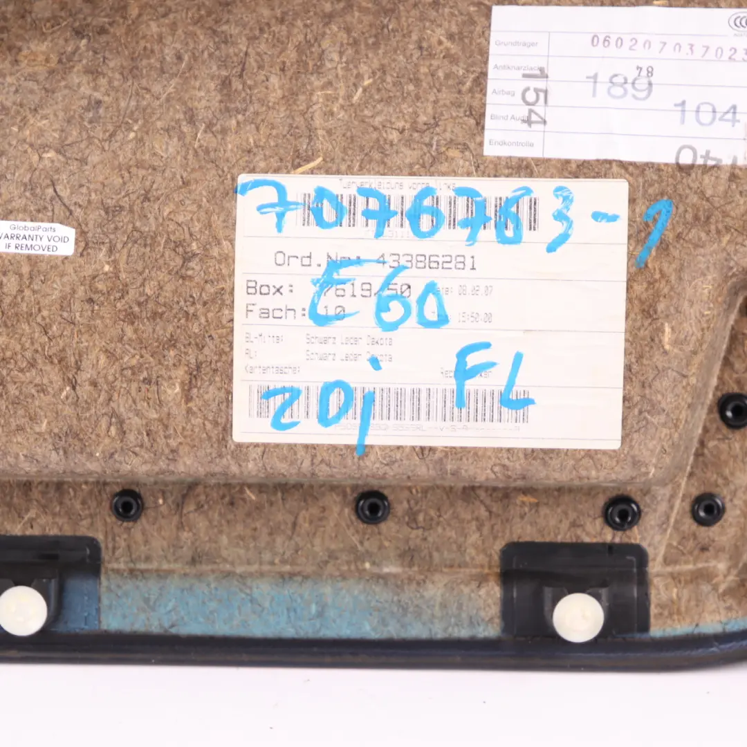 Door Card Front Left N/S Lining Leather Trim Panel Black to BMW E60 E61 with Part number 7076763 BMW E60 E61 Door Card Front Left N/S Lining Leather Trim Panel Black - SKU 7076763-1 - Part number 7076763