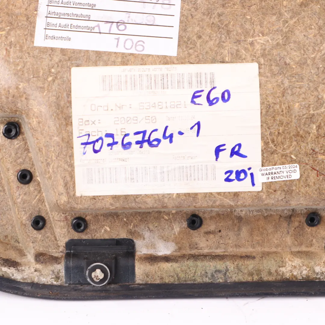 Door Card Leather Trim Panel Front Right O/S Black to BMW E60 E61 with Part number 7076764 BMW E60 E61 Door Card Leather Trim Panel Front Right O/S Black - SKU 7076764-1 - Part number 7076764