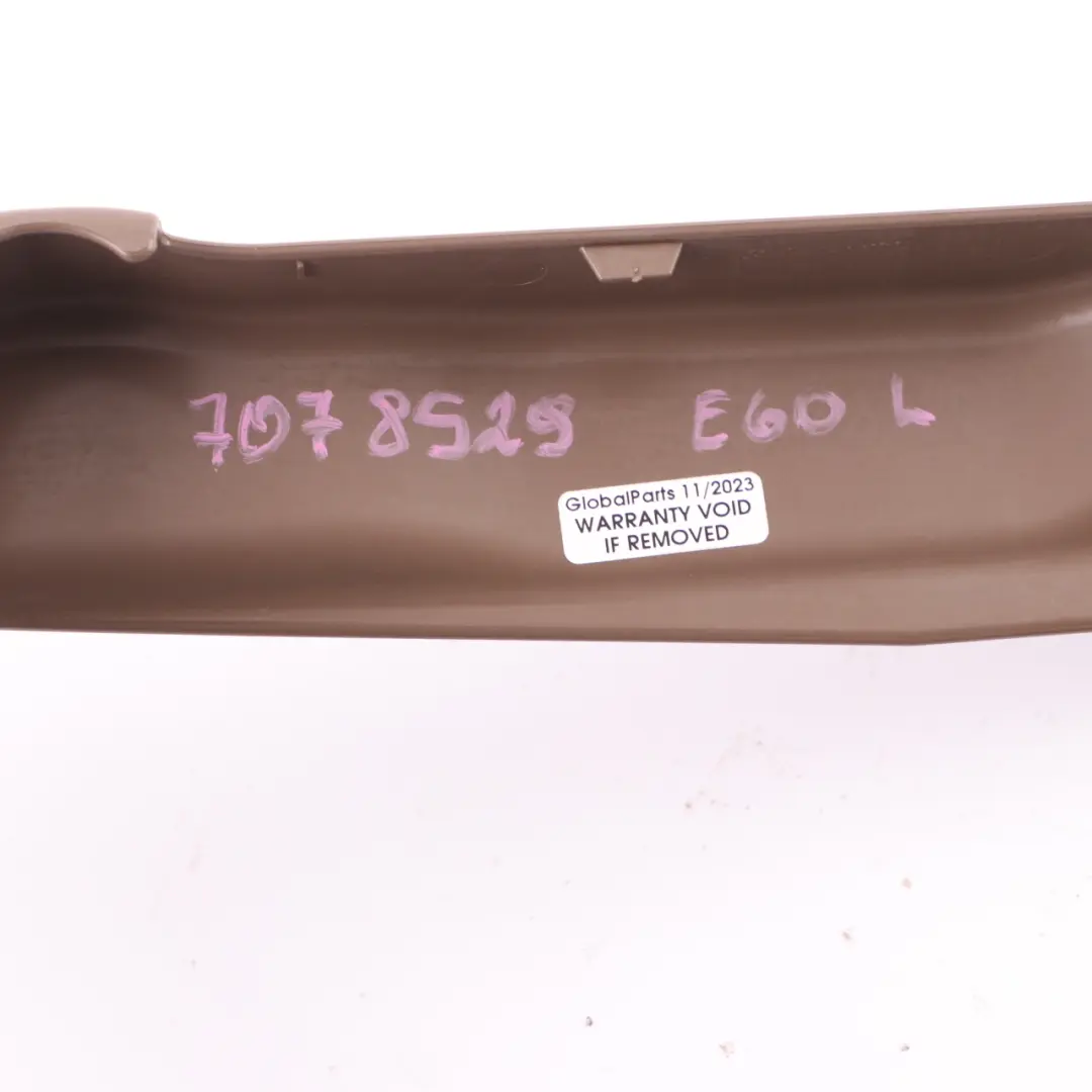 Finisher Rail Exterior Trim Front Left N/S Trüffel Brown to Seat Cover BMW E60 E61 with Part number 7078529 Seat Cover BMW E60 E61 Finisher Rail Exterior Trim Front Left N/S Trüffel Brown - SKU 7078529 - Part number 7078529