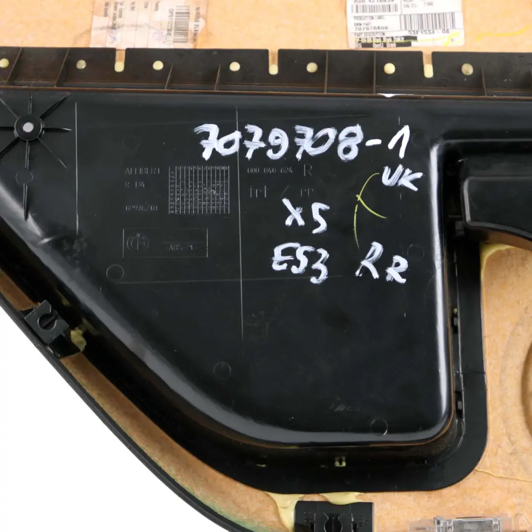 Right O/S Door Card Black Leather Interior Trim Panel to BMW X5 Series E53 Rear with Part number 7079708 BMW X5 Series E53 Rear Right O/S Door Card Black Leather Interior Trim Panel - SKU 7079708-1 - Part number 7079708