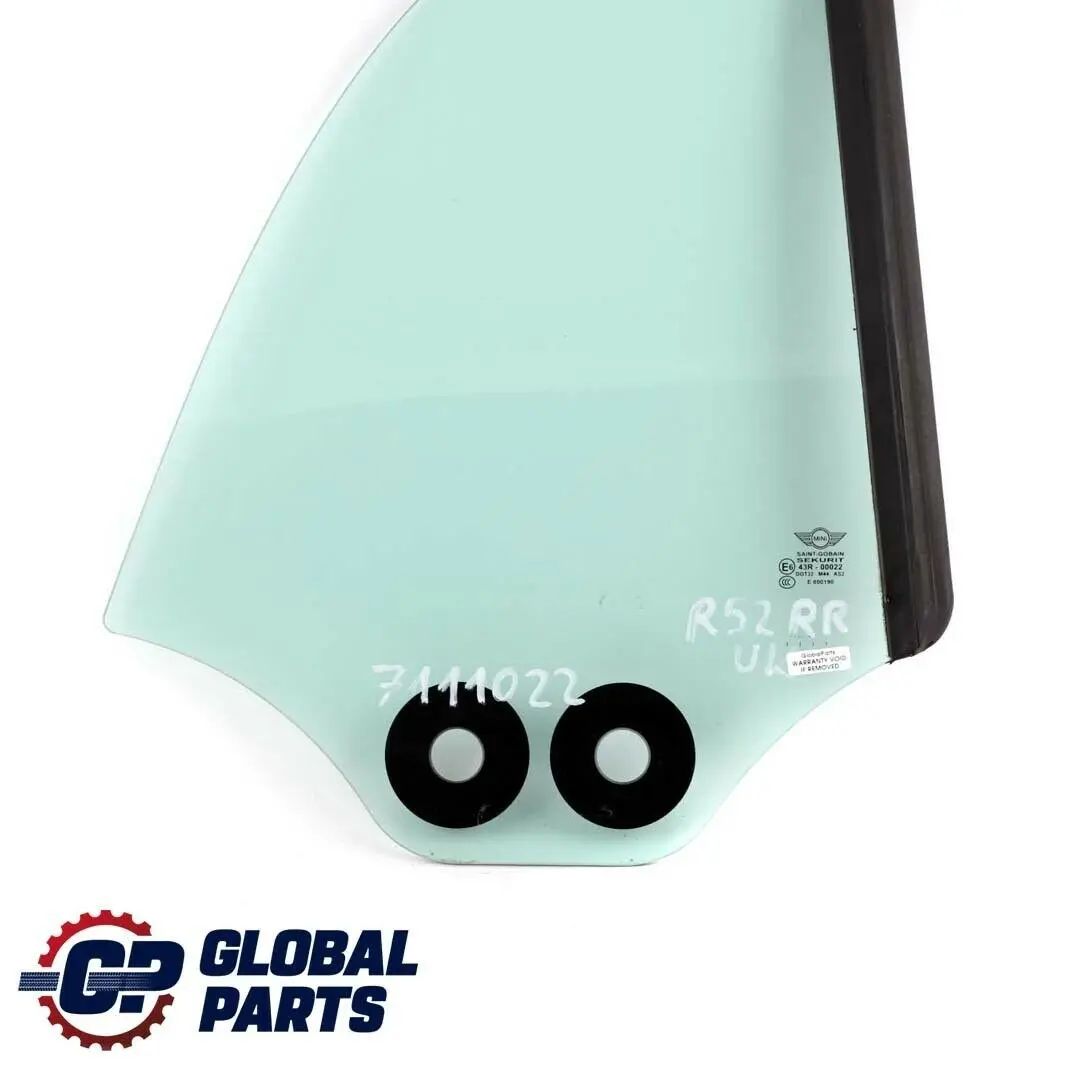 Side Window Rear Right O/S Glass Glazing AS2 Green to Mini R52 Cabrio with Part number 7111022 Mini R52 Cabrio Side Window Rear Right O/S Glass Glazing AS2 Green - SKU 7111022 - Part number 7111022