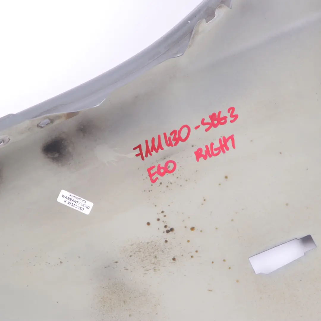 Wing Panel Fender BMW E60 Front Right O/S Side Panel Silbergrau Silver Grey A08 to with Part number 7111430 Wing Panel Fender BMW E60 Front Right O/S Side Panel Silbergrau Silver Grey A08 - SKU 7111430-SBG3 - Part number 7111430