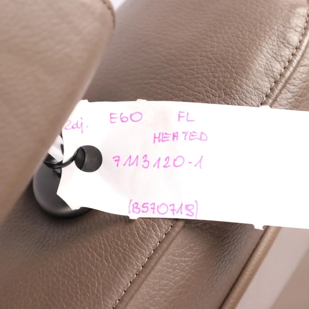 Front Left N/S Seat Heated Truffle Brown Leather Dakota Interior to BMW E60 with Part number 7113120 BMW E60 Front Left N/S Seat Heated Truffle Brown Leather Dakota Interior - SKU 7113120-1 - Part number 7113120