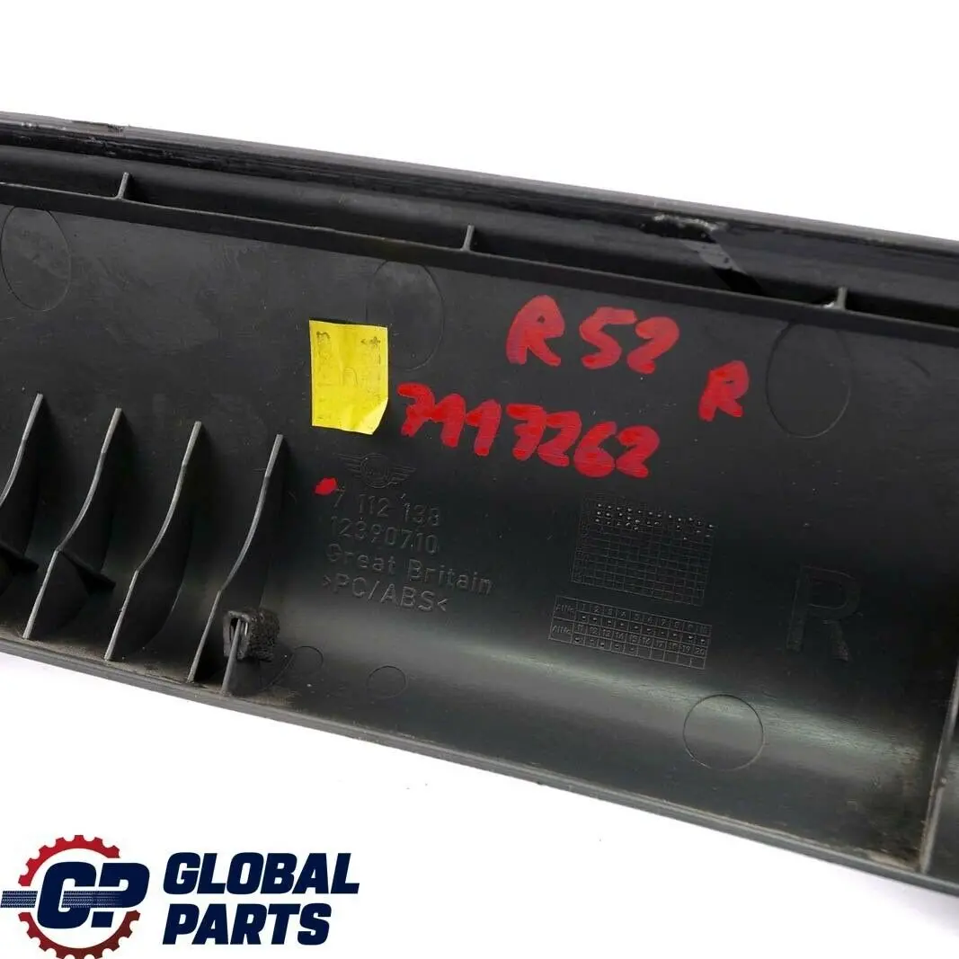 Mini Cooper R52 Cabrio Columna A Tapa Embellecedor Negro Pantera Derecha 7112138 - SKU 7117262 - Número de pieza 7117262