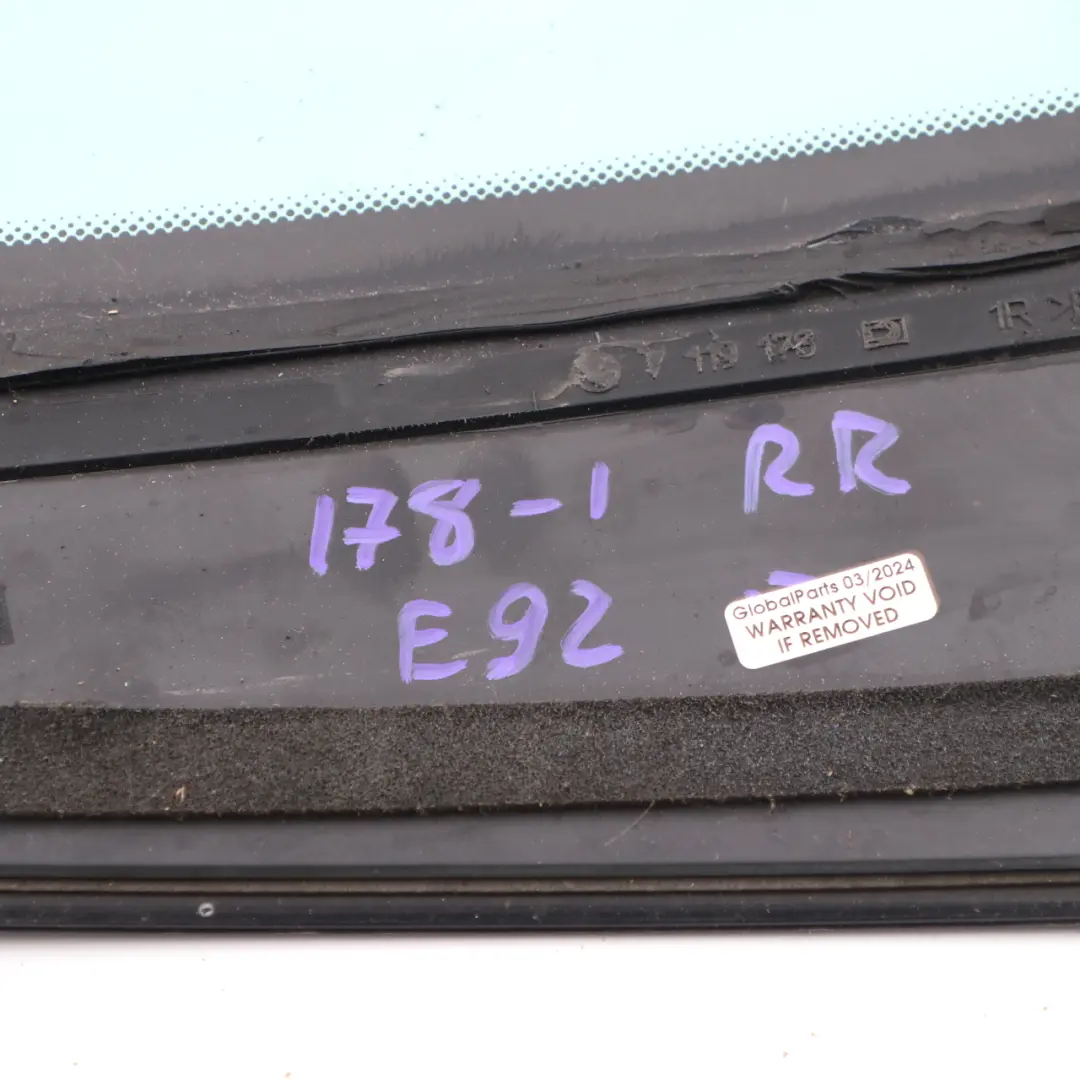 BMW E92 LCI Seitenfenster Glas Grün AS2 Zierleiste Hinten Rechts - SKU 7119178-1 - Teilenummer 7119178