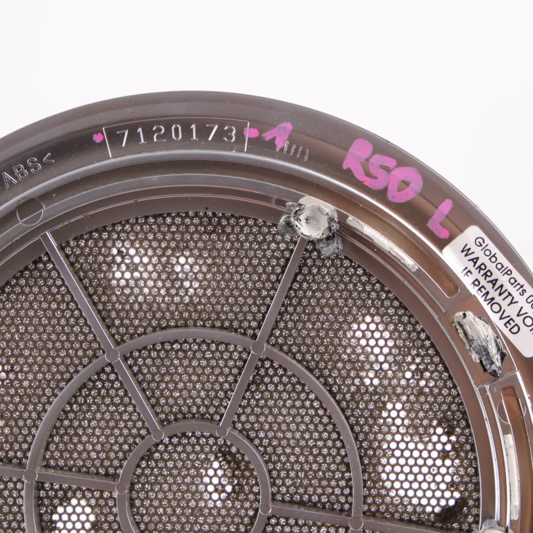 Loudspeaker Cover Door Trim Left N/S Grid Matt Chrome to Mini R50 R52 R53 with Part number 7120173 Mini R50 R52 R53 Loudspeaker Cover Door Trim Left N/S Grid Matt Chrome - SKU 7120173-1 - Part number 7120173