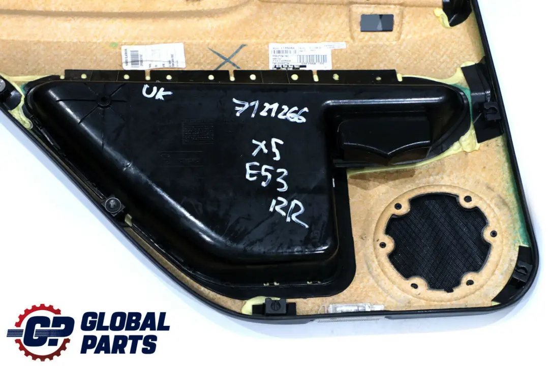 Right O/S Door Card Panel Leather Black Roller Blind to BMW X5 Series E53 Rear with Part number 7121266 BMW X5 Series E53 Rear Right O/S Door Card Panel Leather Black Roller Blind - SKU 7121266 - Part number 7121266