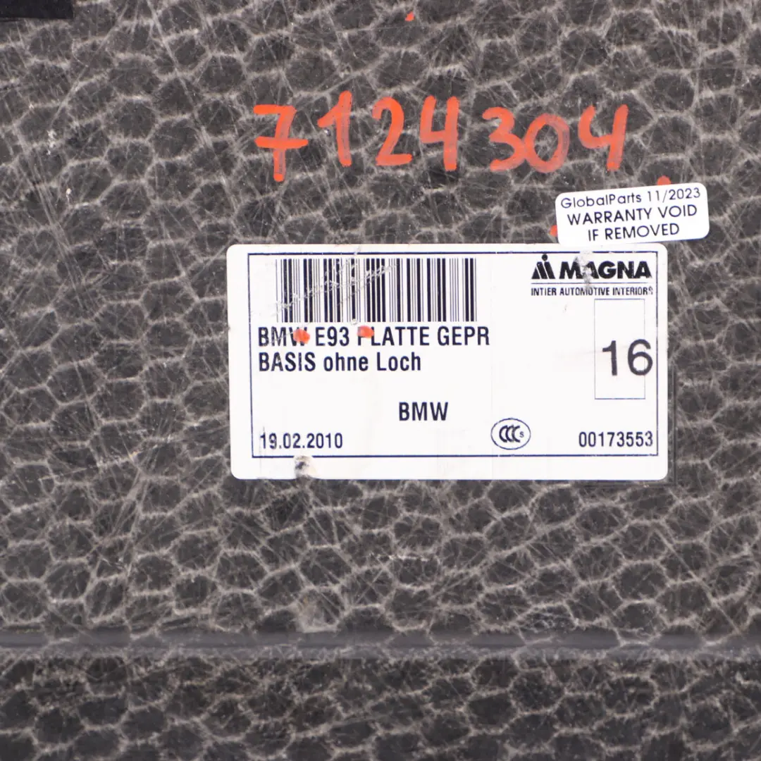Maletero Suelo Alfombra Maletero Panel Gris para BMW E93 con número de pieza 7124304 BMW E93 Maletero Suelo Alfombra Maletero Panel Gris - SKU 7124304 - Número de pieza 7124304