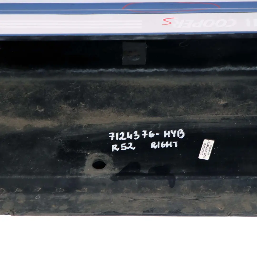 Side Skirt Right O/S Cooper S Cabrio Sill Cover Trim Hyper Blue - A28 to Mini R52 with Part number 7124376 Mini R52 Side Skirt Right O/S Cooper S Cabrio Sill Cover Trim Hyper Blue - A28 - SKU 7124376-HYB - Part number 7124376