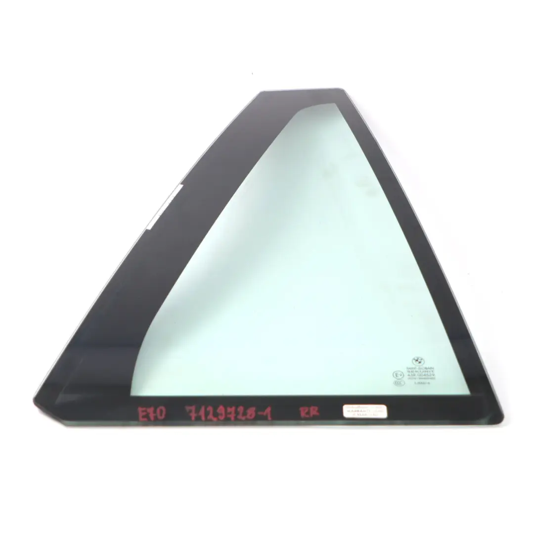 Ventana Lateral Fija Vidrio Verde Puerta Trasera Derecha AS2 para BMW E70 con número de pieza 7129728 BMW E70 Ventana Lateral Fija Vidrio Verde Puerta Trasera Derecha AS2 - SKU 7129728-1 - Número de pieza 7129728
