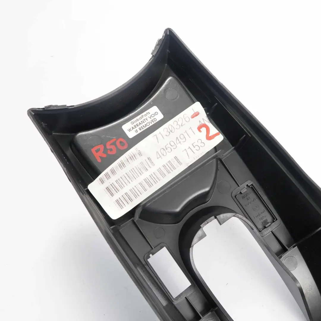 Verkleidung Mittelkonsole Handbremskonsole Panther Black Schwarz für Mini R50 R53 mit Teilenummer 7130326 Mini R50 R53 Verkleidung Mittelkonsole Handbremskonsole Panther Black Schwarz - SKU 7130326-2 - Teilenummer 7130326