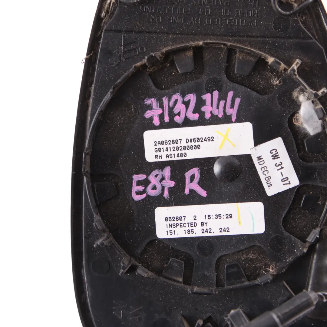 Mirror Glass BMW E87 E81 Electrochromic Auto Dip Heated Right O/S Wide Angle to with Part number 7132744 Mirror Glass BMW E87 E81 Electrochromic Auto Dip Heated Right O/S Wide Angle - SKU 7132744 - Part number 7132744