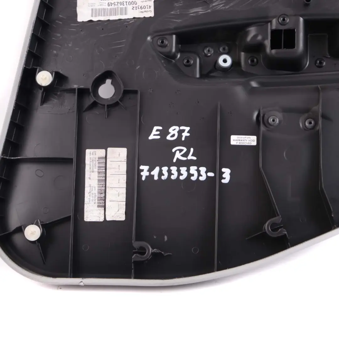 Left N/S Door Card Trim Panel Leather Alaskagrau Grey Network to BMW 1 E87 Rear with Part number 7133353 BMW 1 E87 Rear Left N/S Door Card Trim Panel Leather Alaskagrau Grey Network - SKU 7133353-3 - Part number 7133353