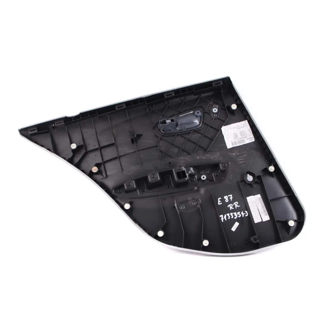 Right O/S Door Card Trim Panel Leather Alaskagrau Grey Network to BMW 1 E87 Rear with Part number 7133354 BMW 1 E87 Rear Right O/S Door Card Trim Panel Leather Alaskagrau Grey Network - SKU 7133354-3 - Part number 7133354