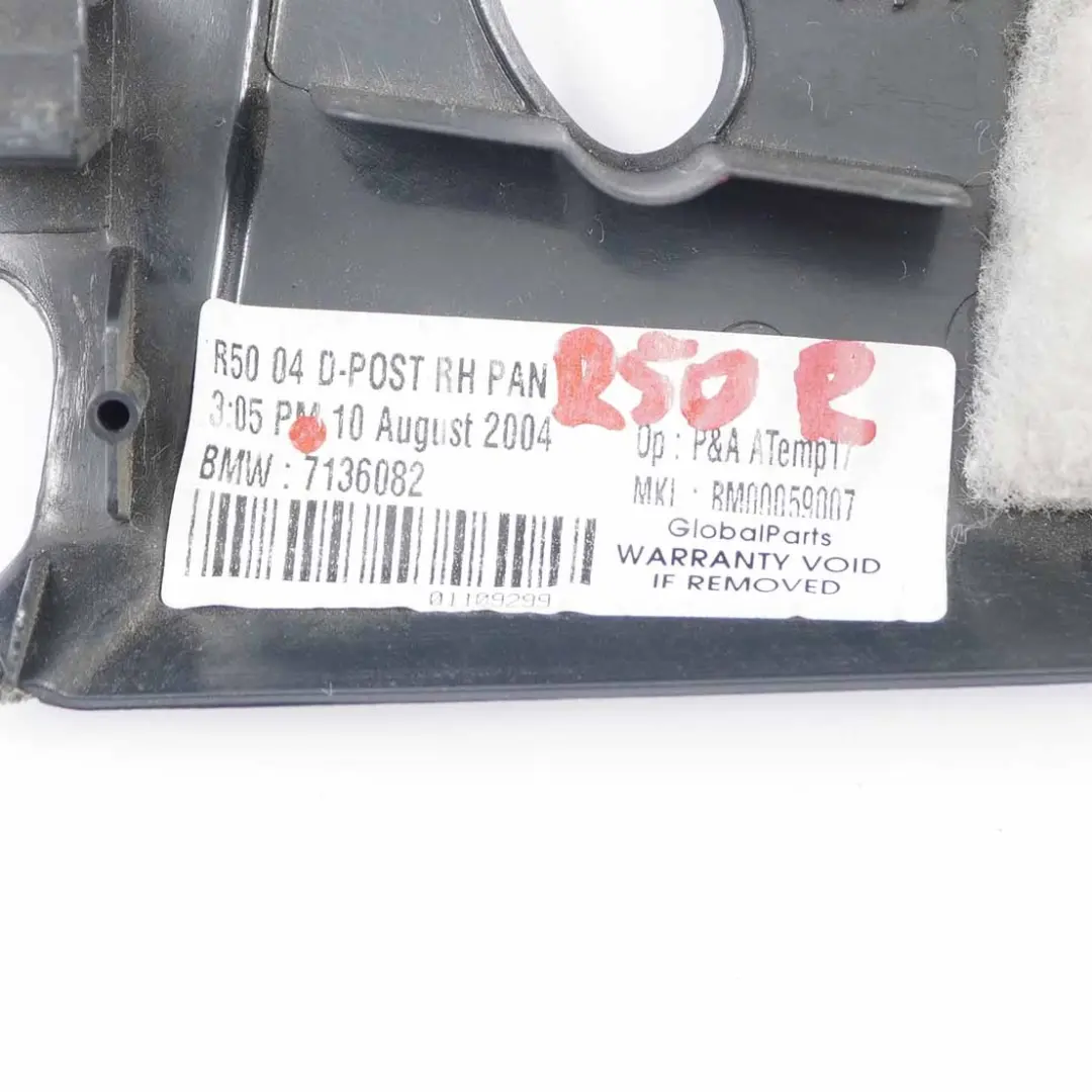 Osłona Słupka D Prawa Czarna do Mini R50 R53 o numerze 7136082 Mini R50 R53 Osłona Słupka D Prawa Czarna - SKU 7136082 - Numer Części 7136082