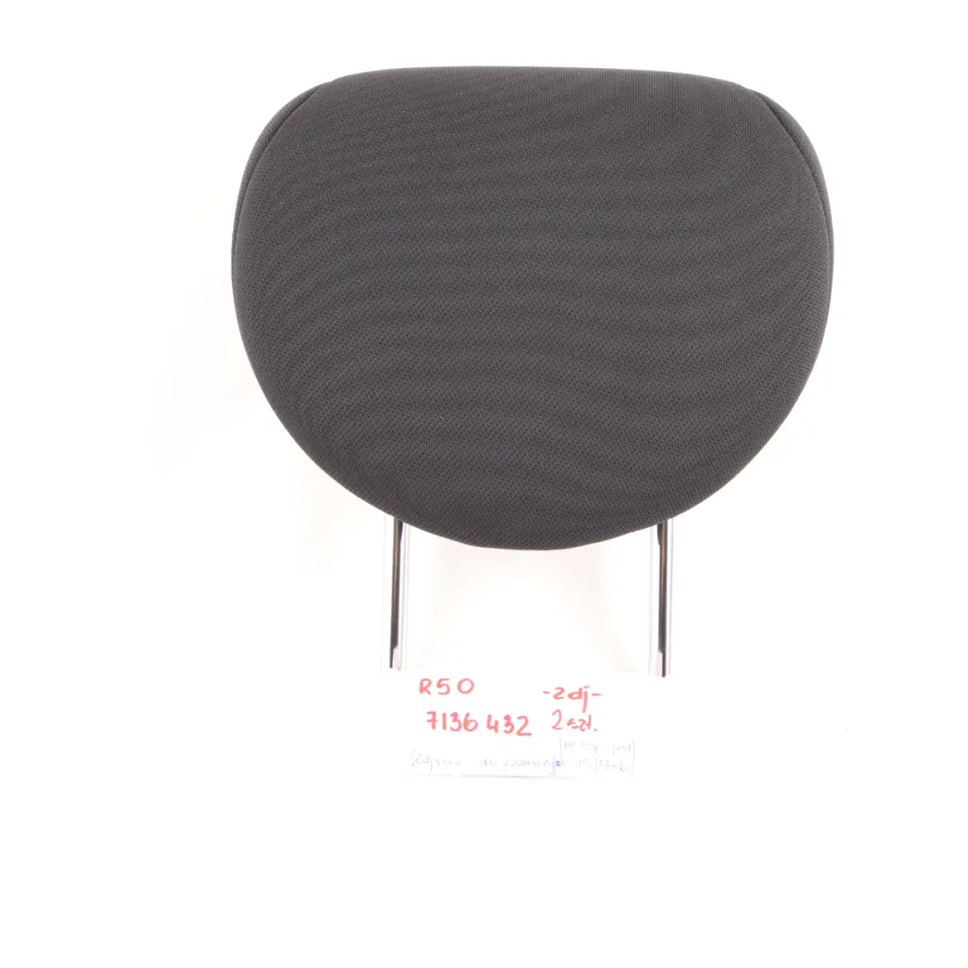 Asiento Trasero Tela Reposacabezas Panther Negro para Mini Cooper One R50 con número de pieza 7136432 Mini Cooper One R50 Asiento Trasero Tela Reposacabezas Panther Negro - SKU 7136432 - Número de pieza 7136432