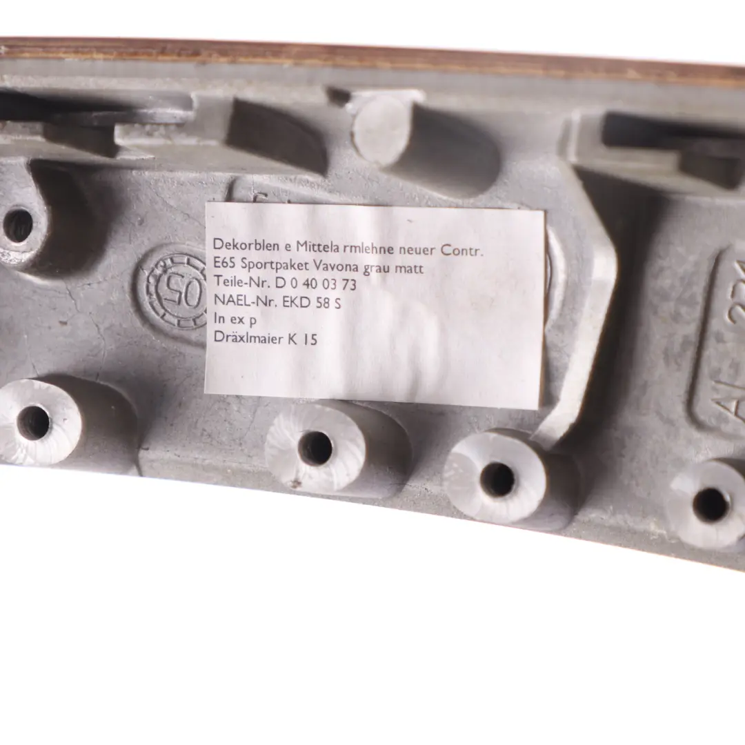 Mittelkonsole Panel Armlehne Abdeckung Rahmen Holz Vavona Grau für BMW E65 mit Teilenummer 7137433 BMW E65 Mittelkonsole Panel Armlehne Abdeckung Rahmen Holz Vavona Grau - SKU 7137433 - Teilenummer 7137433