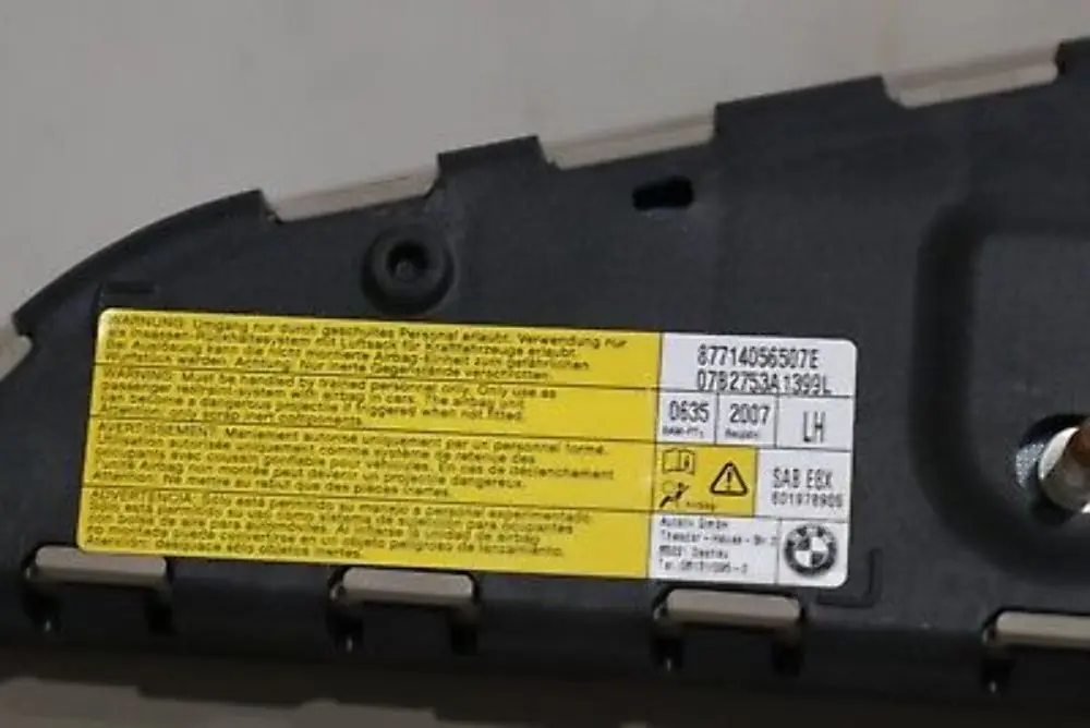 Side Airbag Front Left Seat N/S Beige to BMW 1 Series E81 E82 E87 E87N LCi with Part number 7140565 BMW 1 Series E81 E82 E87 E87N LCi Side Airbag Front Left Seat N/S Beige - SKU 7140565 - Part number 7140565