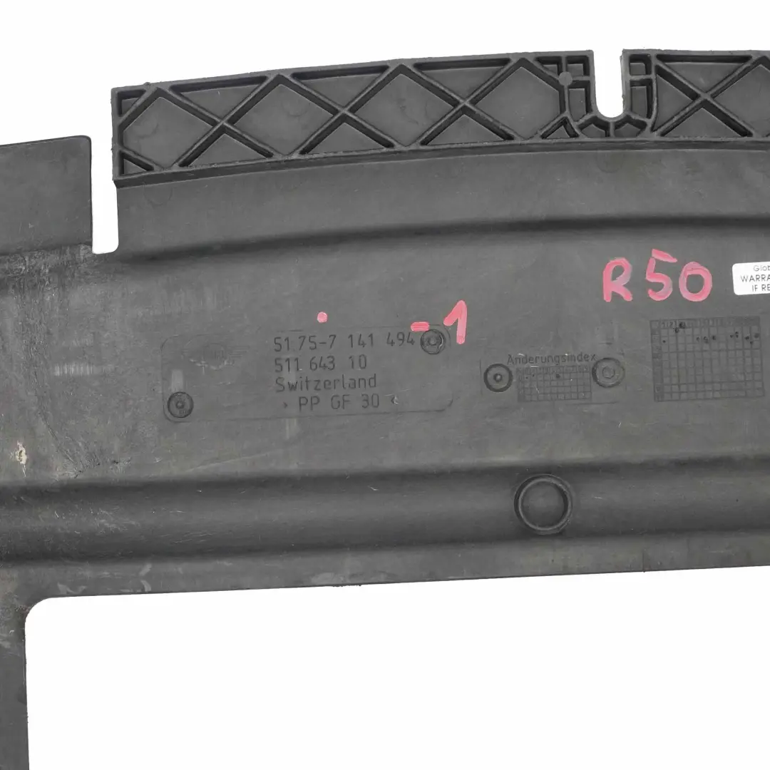 Panneau de protection du carter d'huile sous le moteur pour Mini Cooper One R50 R52 à propos du numéro de pièce 7141494 Mini Cooper One R50 R52 Panneau de protection du carter d'huile sous le moteur - SKU 7141494-1 - Numéro de pièce 7141494