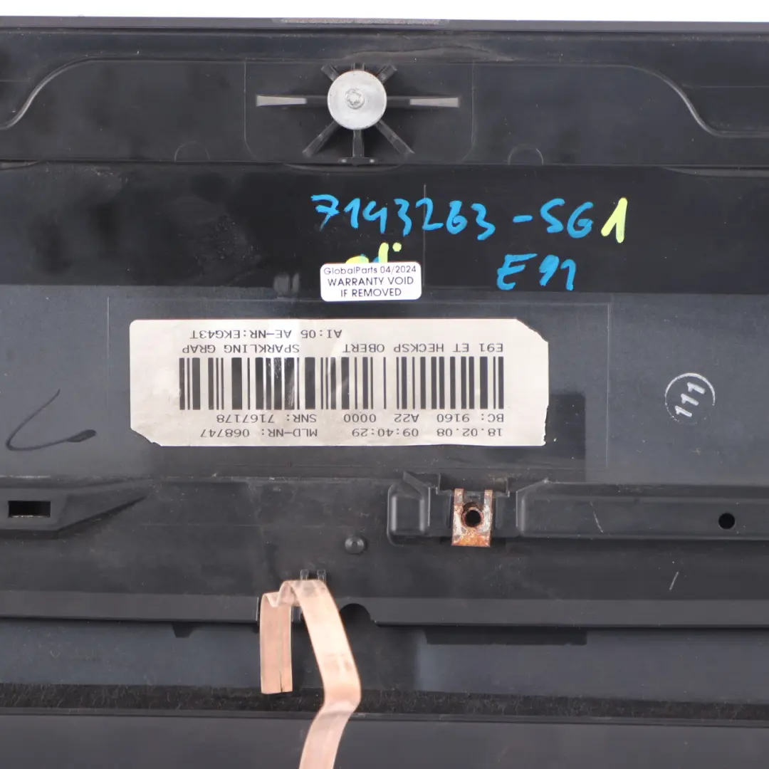 Spoiler BMW E91 Touring Trunk Lid Sparkling Graphite Metallic A22 to Rear with Part number 0033470 Rear Spoiler BMW E91 Touring Trunk Lid Sparkling Graphite Metallic A22 - SKU 7143263-SG1 - Part number 0033470