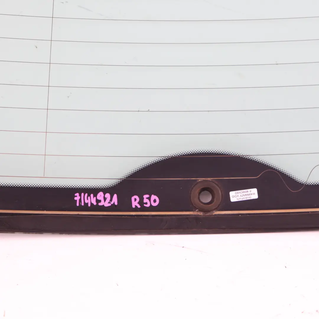 Window Glass Green AS2 Trim to Mini Cooper One R50 R53 Rear with Part number 7144921 Mini Cooper One R50 R53 Rear Window Glass Green AS2 Trim - SKU 7144921 - Part number 7144921