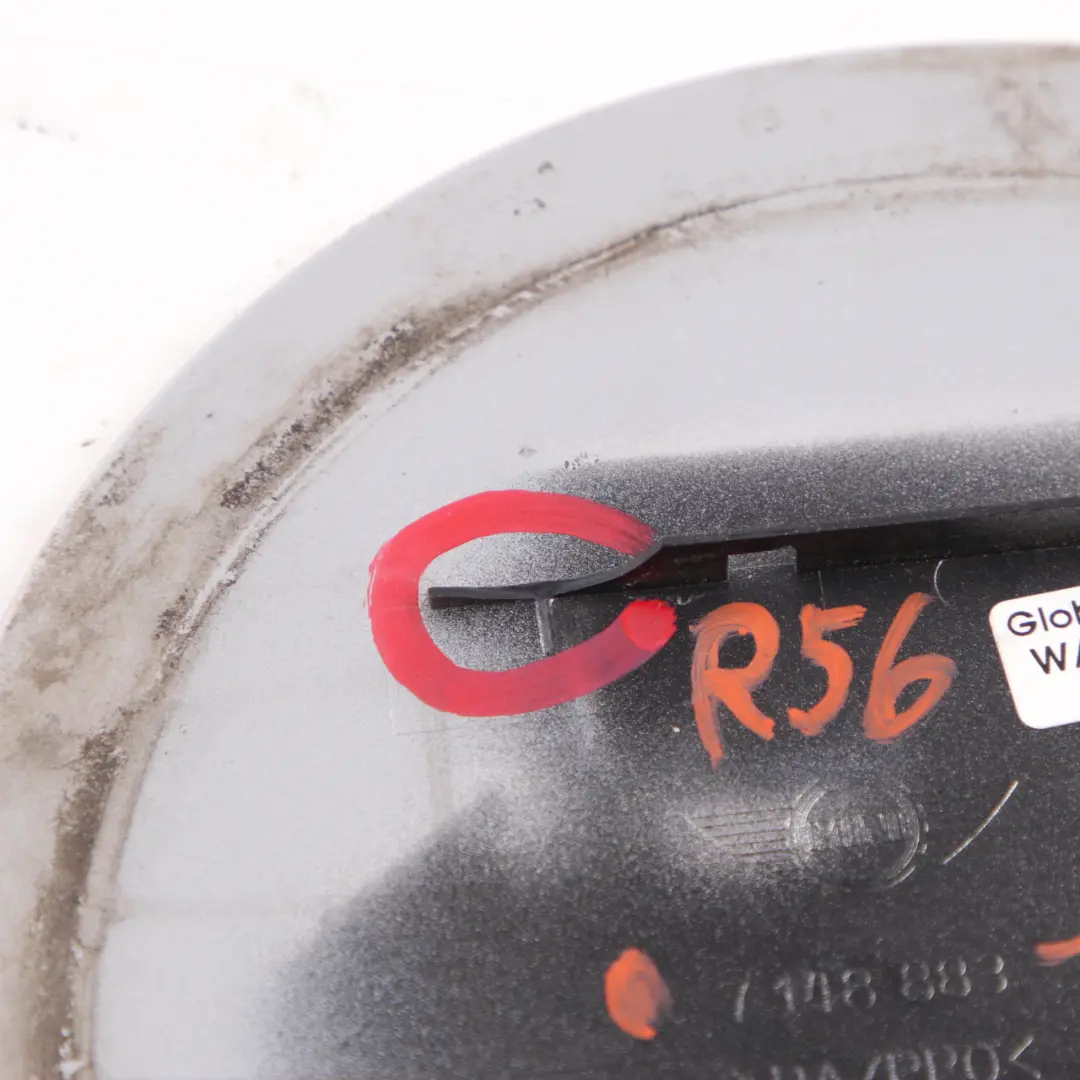 Filler In Flap Fuel Cap Cover Pure Silver 900 to Mini Cooper R55 R56 LCI with Part number 7148883 Mini Cooper R55 R56 LCI Filler In Flap Fuel Cap Cover Pure Silver 900 - SKU 7148883-PS - Part number 7148883