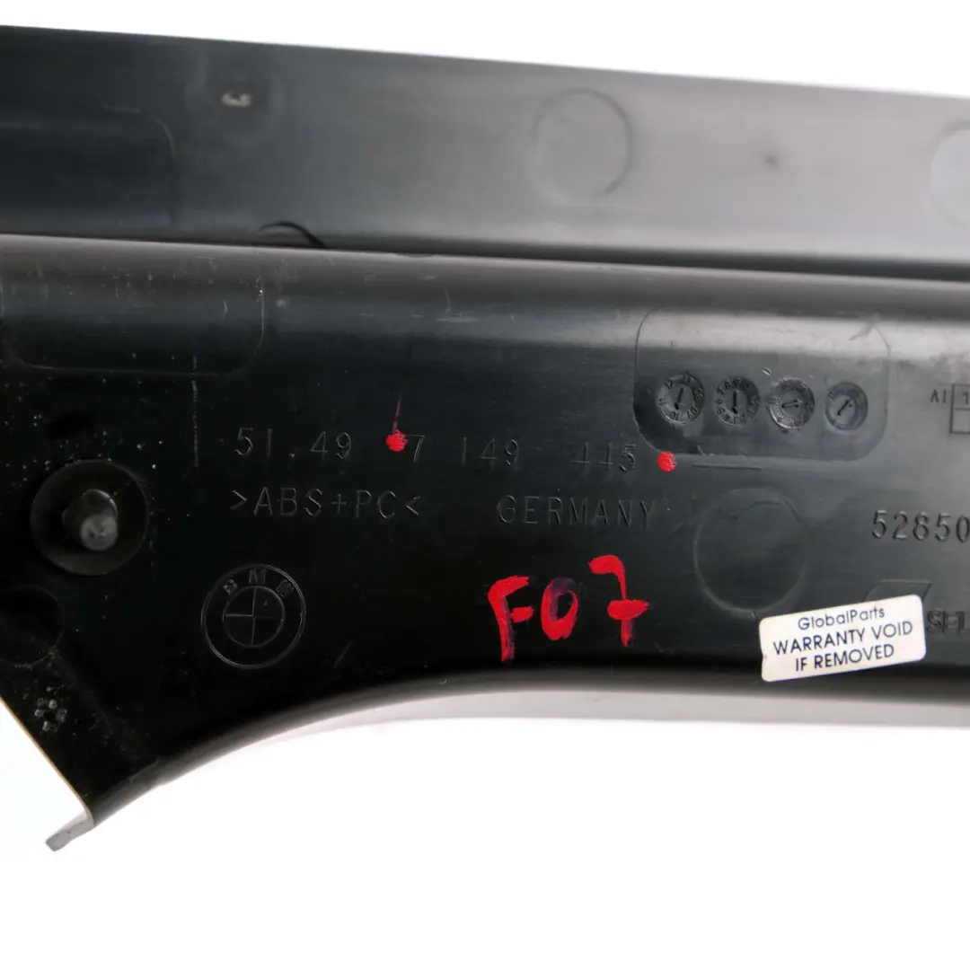 Embellecedor Tapa Maletero BMW F07 Canalón Panel Trasero Izquierdo Negro para con número de pieza 7149445 Embellecedor Tapa Maletero BMW F07 Canalón Panel Trasero Izquierdo Negro - SKU 7149445 - Número de pieza 7149445