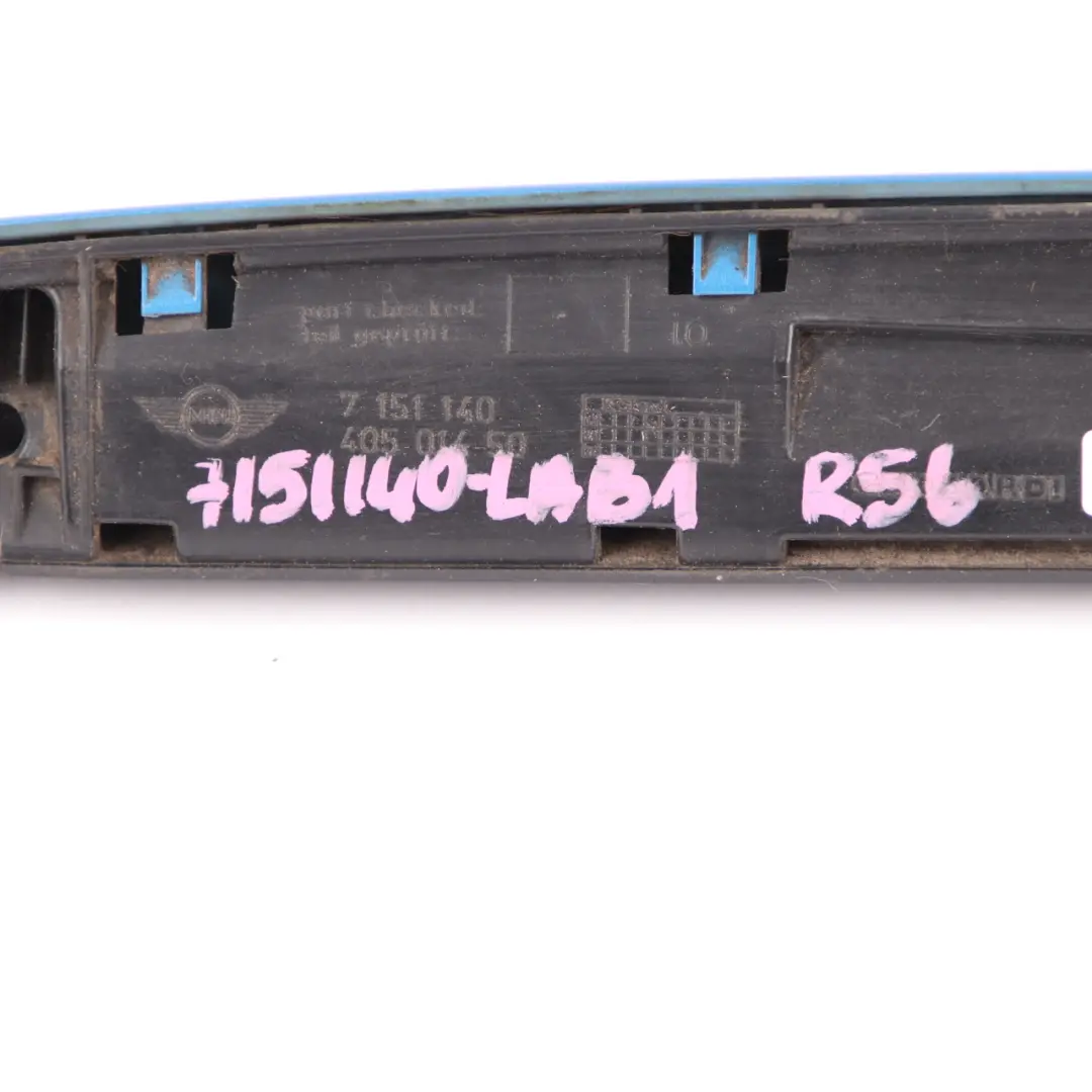 Boot Lid Trunk Grab Handle Tailgate Laser Blue Metallic to Mini Cooper R56 with Part number 7151140 Mini Cooper R56 Boot Lid Trunk Grab Handle Tailgate Laser Blue Metallic - SKU 7151140-LAB1 - Part number 7151140