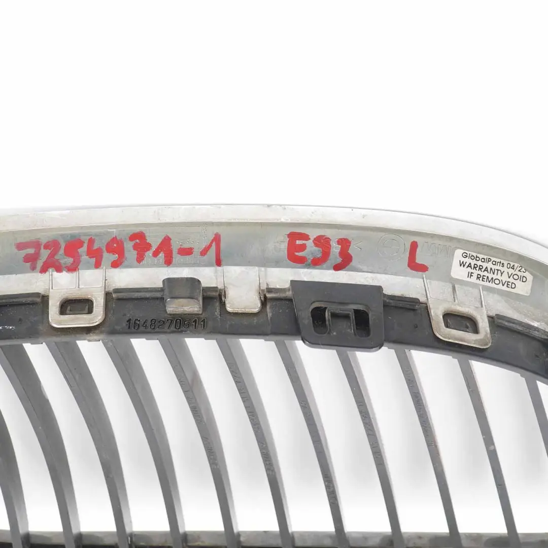 Front Grille BMW E92 E93 Kidney Frame Bumper Left N/S Chrome to with Part number 7157275 Front Grille BMW E92 E93 Kidney Frame Bumper Left N/S Chrome - SKU 7157275-2 - Part number 7157275